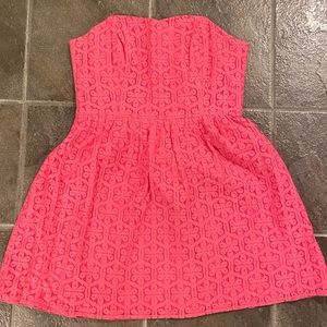 Lilly Pulitzer Size 12 strapless Peyton Dress Daisy Lane Lace in Fiesta Pink